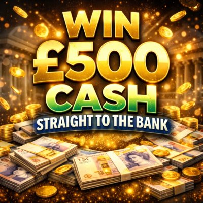 Win £500 cash! Just 99p a ticket.