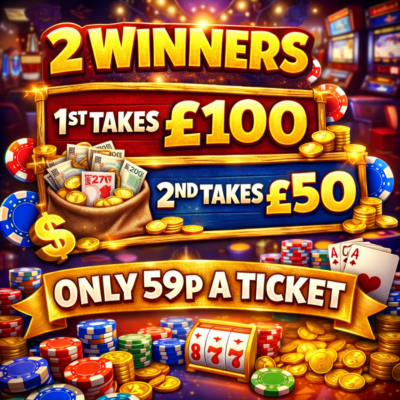 2 winners, 1st receives £100 cash to the bank and 2nd receives £50 cash to the bank.
